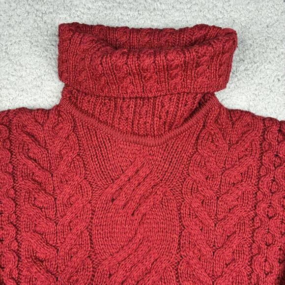Carraig Donn Irish Fisherman Sweater Women’s XXL Red Cable Knit Merino Wool - Picture 2 of 6